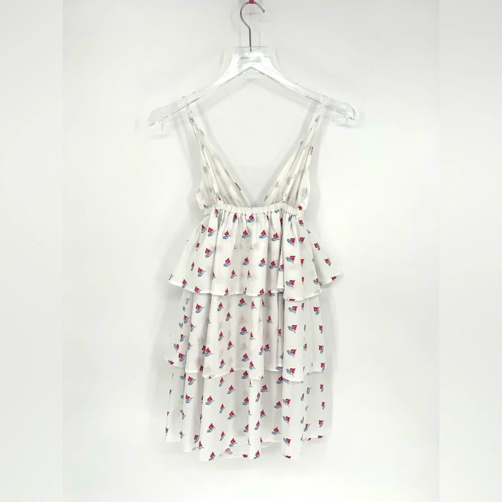 Hill House The Gigi Mini Tiered Ruffle Dress XS Love Boats Cotton White Summer - Picture 3 of 11